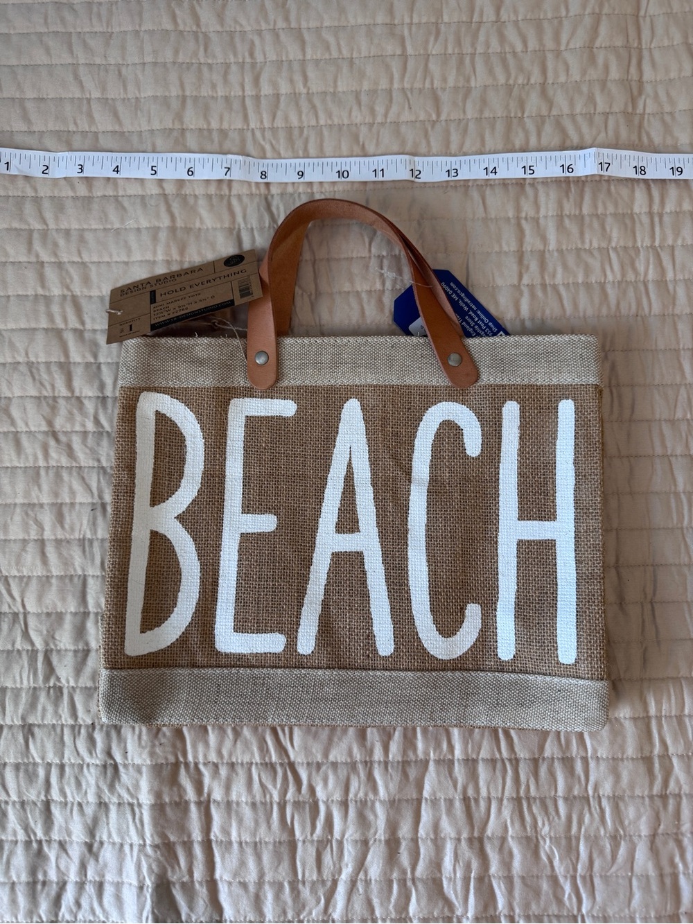 Santa Barbara Design Studio BEACH Bag Tote Jute Leather Handle NEW With Tag